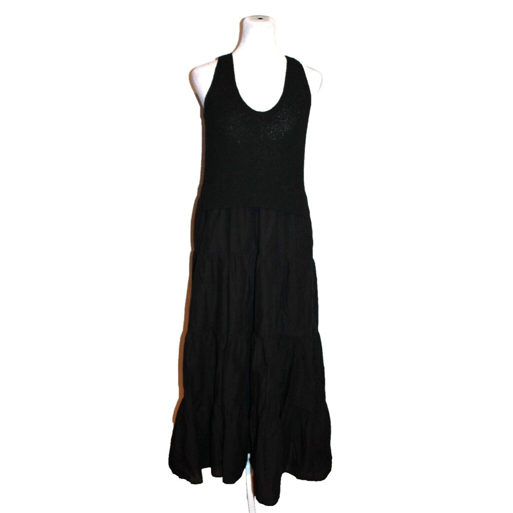 Elan Madeline Combo Tank Scoop Neck Maxi Dress Size Large L Black